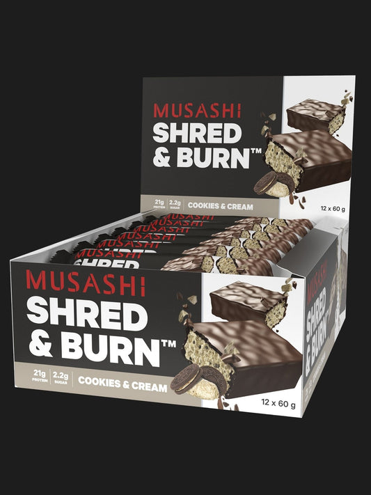 Musashi Shred & Burn 12 x 60g Bars P20G Shred and Burn All Flavours Available