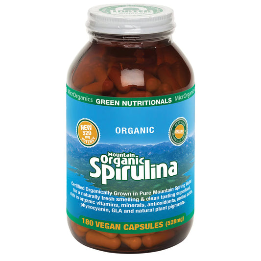 MicrOrganics Green Nutritionals Mountain Organic Spirulina 520mg 180 Capsules