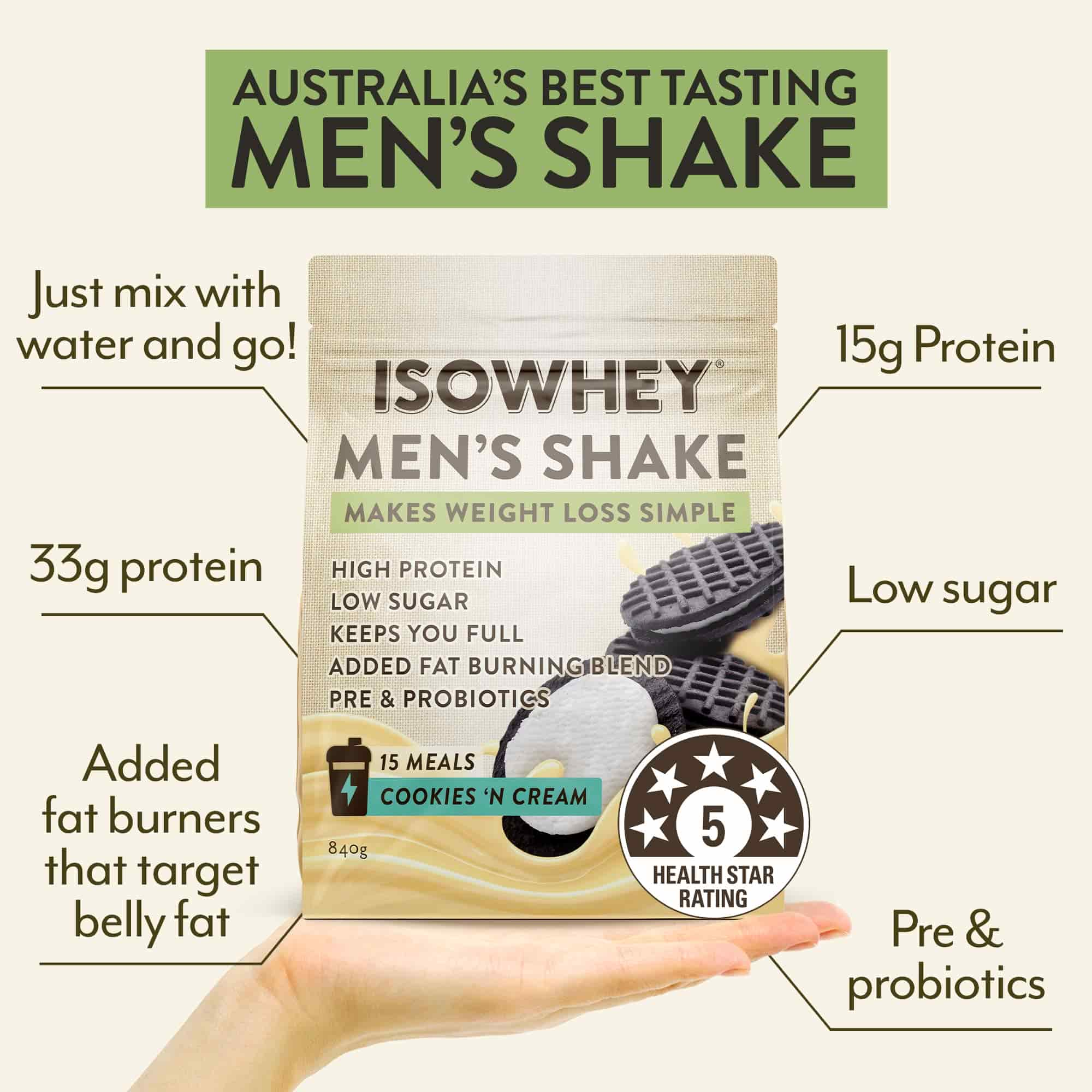 IsoWhey Men's Shake Cookies & Cream 840g