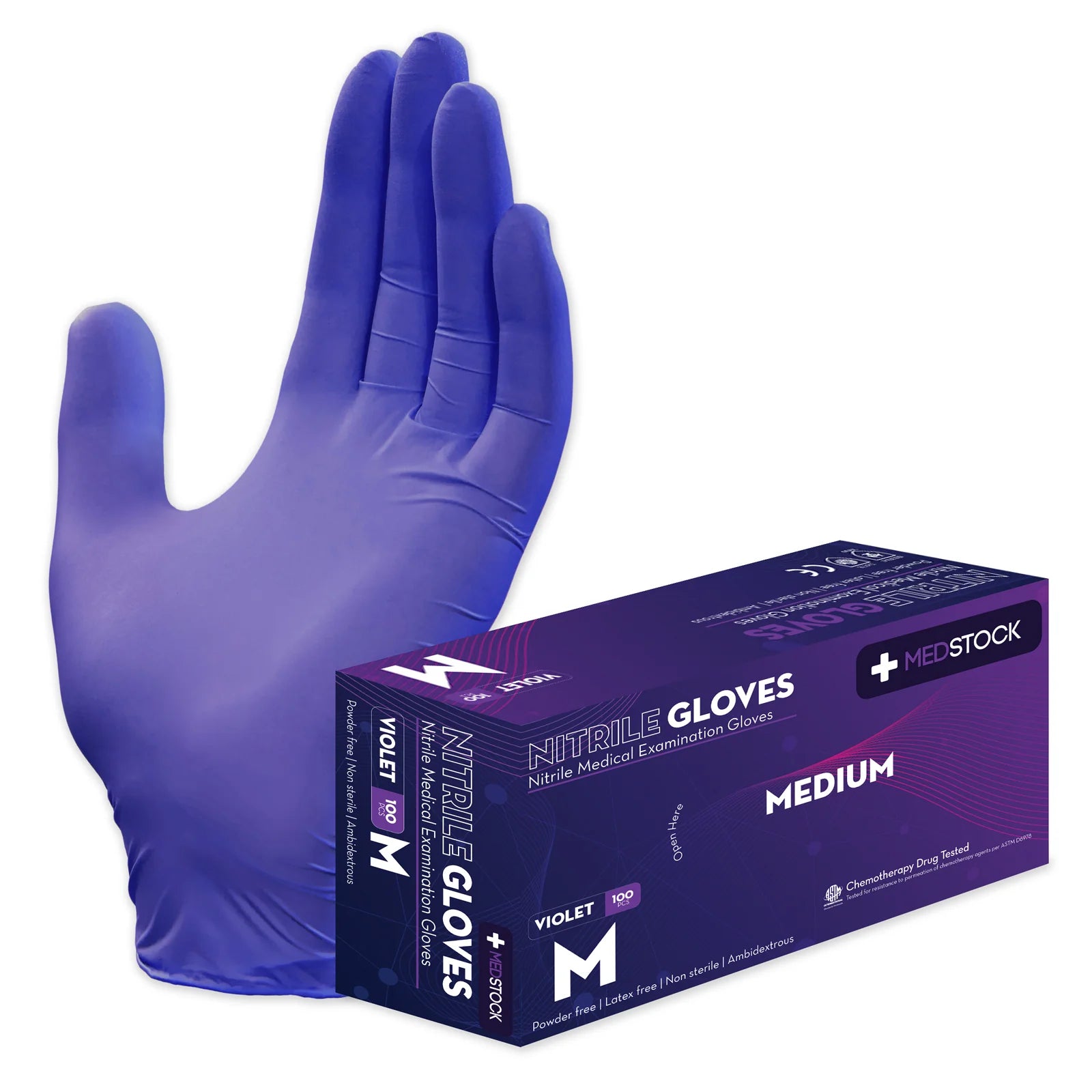 Medstock Violet Nitrile Medical Examination Gloves -Box of 100