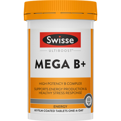 Swisse Ultiboost Mega B+ 60 Tablets High Potency Vitamin B Complex Energy
