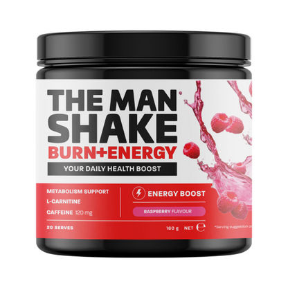 The Man Shake Burn + Energy Raspberry Flavour 160g