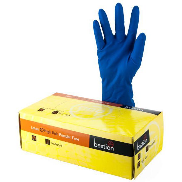 Bastion Gloves Latex PF Medium Blue extended cuff box 50