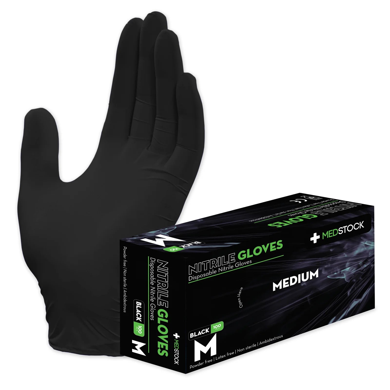 Medstock Black Disposable Nitrile Gloves -Box of 100