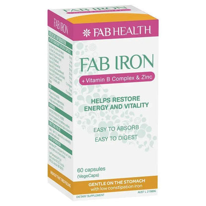 FAB Iron + Vitamin B Complex + Zinc 60 Capsules