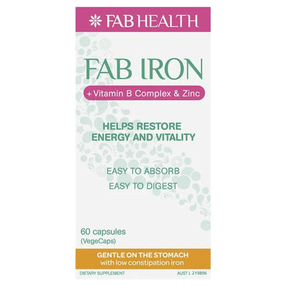 FAB Iron + Vitamin B Complex + Zinc 60 Capsules