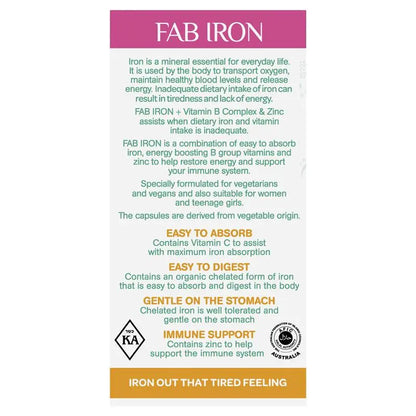FAB Iron + Vitamin B Complex + Zinc 60 Capsules
