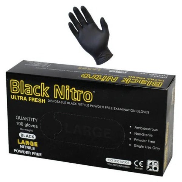 Gloves Black Nitro Nitrile PF Small Box 100