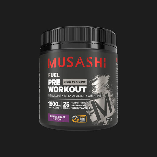 Musashi Pre Workout Zero Caffeine 225g-Purple grape flavour