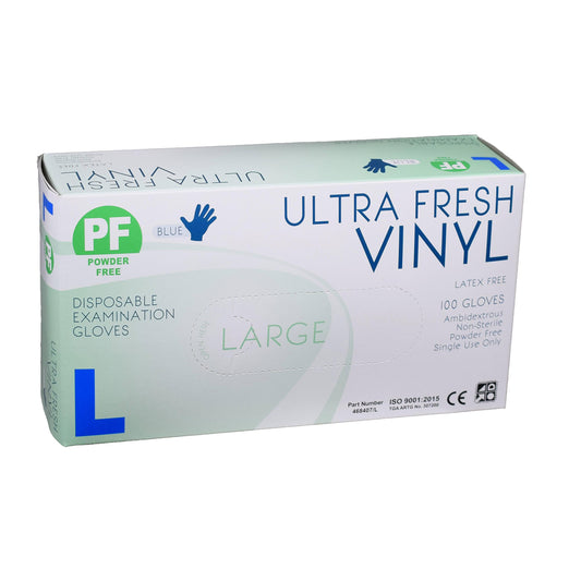 ULTRAFRESH GLOVES VINYL POWDER FREE LARGE BLUE, BOX 100