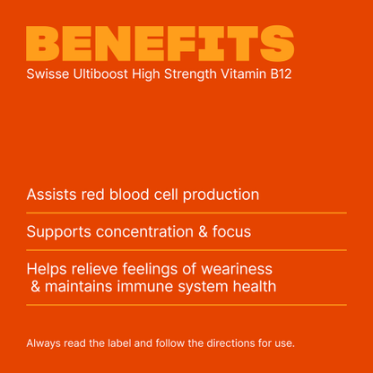 Swisse Ultiboost High Strength Vitamin B12 60 Tablets Energy Production Vegan