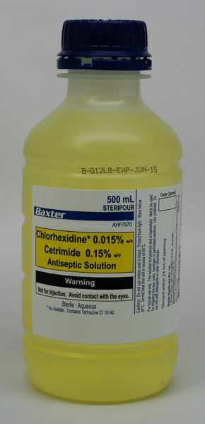 Baxter Chlorhexidine 0.015% Cetrimide 0.15% 500Ml Yellow Antiseptic Solution