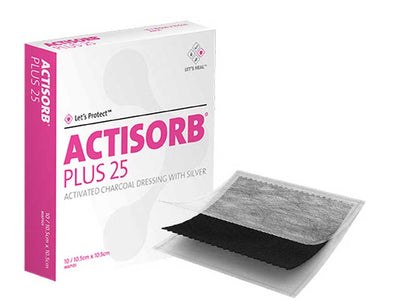 Actisorb Plus 25 Charcoal/Silver 6.5Cmx9.5Cm Box 10