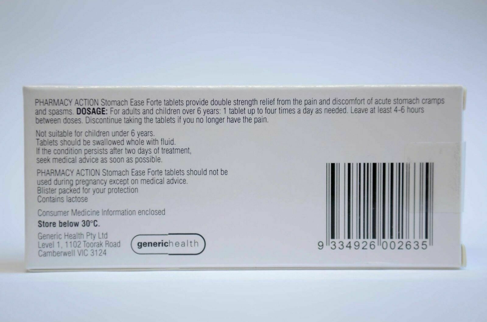 Stomach Ease Forte 10 Tablets Hyoscine Butylbromide 20mg Generic Buscopan Forte