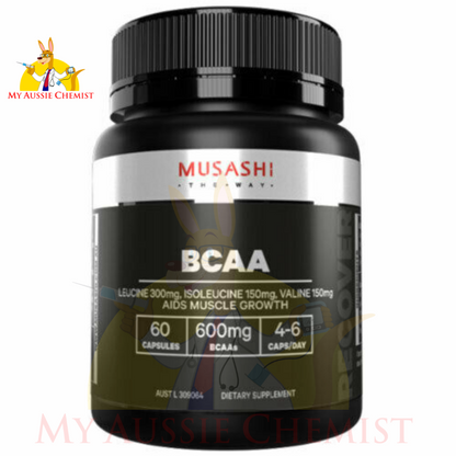 Musashi BCAA 60 Capsules Aids Muscle Growth "EXP 12/25"