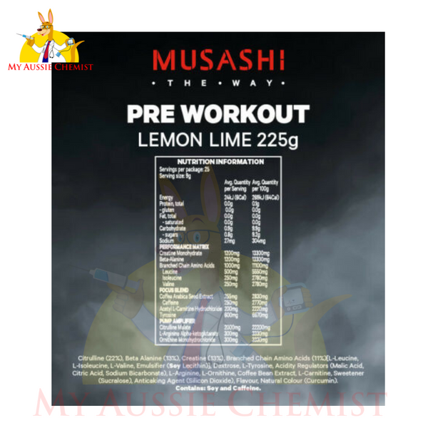 MUSASHI PreWorkout Blend 225g High Potency Formula MyAussieChemist