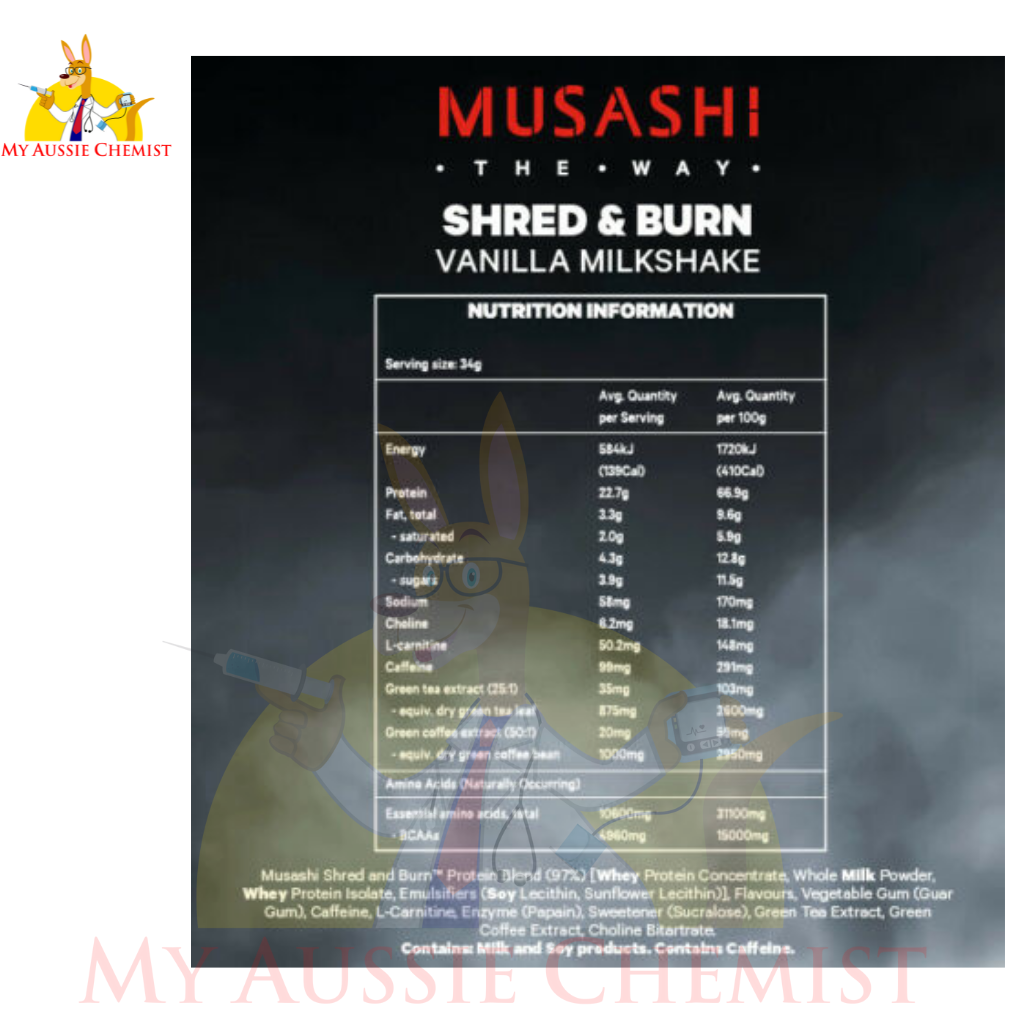 Musashi Shred & Burn Protein Powder Choose 340g 900g 2KG and Chocolate / Vanilla