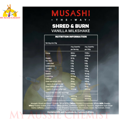 Musashi Shred & Burn Protein Powder Choose 340g 900g 2KG and Chocolate / Vanilla
