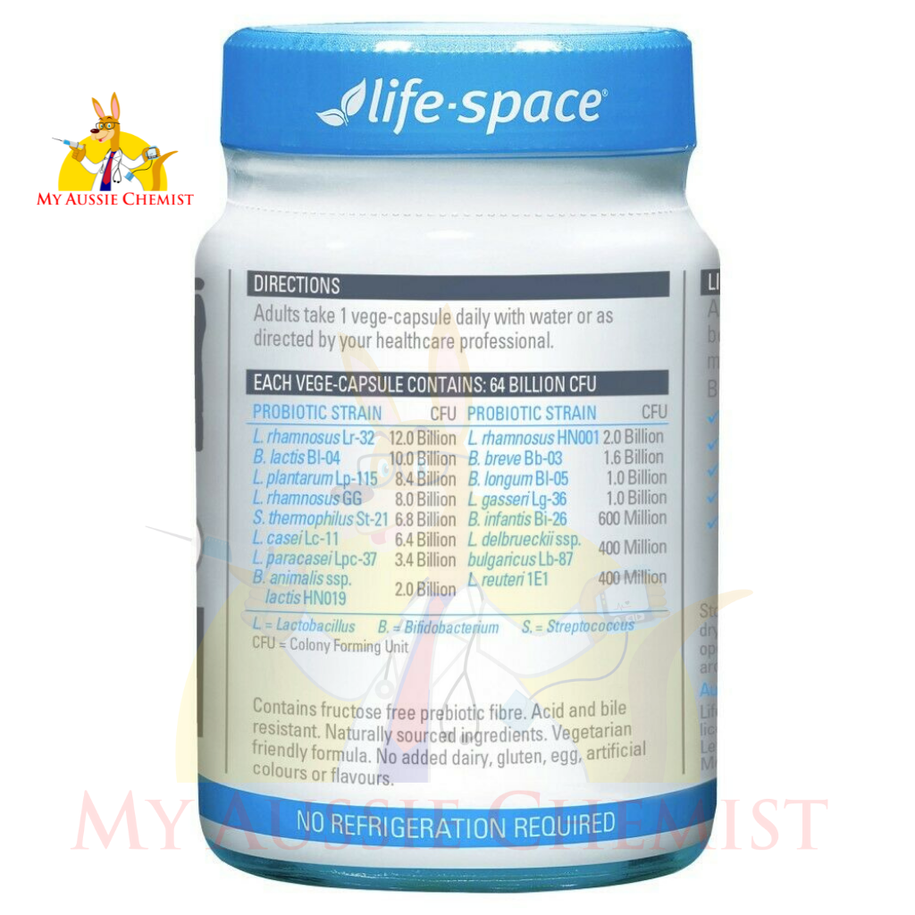 Life-Space Double Strength Probiotic 30 Vege Capsules Fridge Free 64 Billion CFU