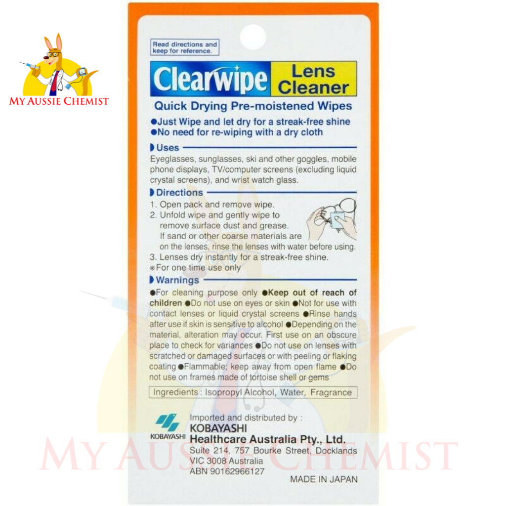 Clearwipe Lens Cleaner Eye Glasses Wipes 40 Pack Pre-moistened Non-Scratching