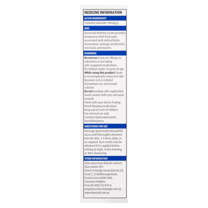 Dencorub Arthritis Cream 100g Penetrating Aspirin-Like Pain Relief No Heat Odour