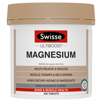 Swisse Ultiboost Magnesium 200 Tablets Bone & Muscle Health Cramps Spasms Vegan