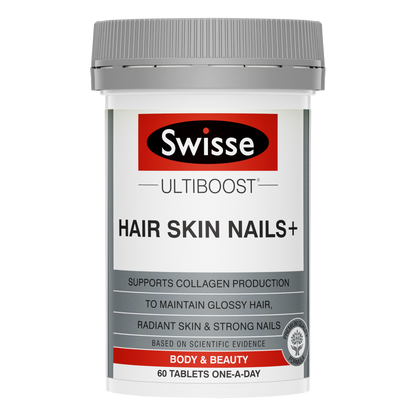 Swisse Ultiboost Hair Skin Nails+ 60 Tablets Supports Collagen Production Beauty