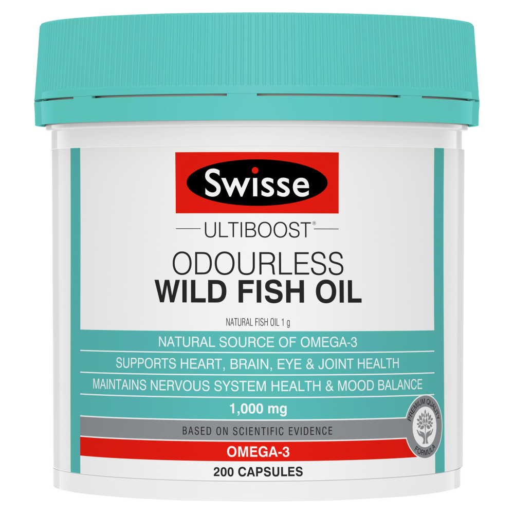 Swisse Ultiboost Odourless Wild Fish Oil 200 Capsules 1000mg Natural Omega-3