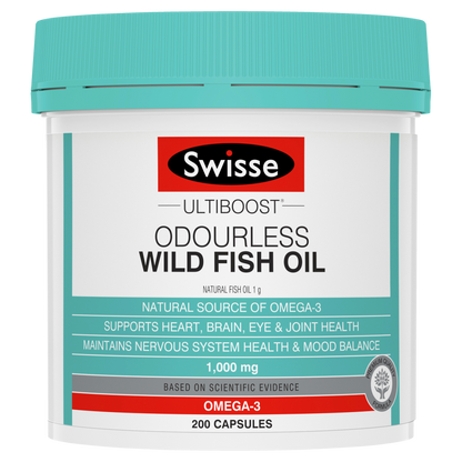 Swisse Ultiboost Odourless Wild Fish Oil 200 Capsules 1000mg Natural Omega-3
