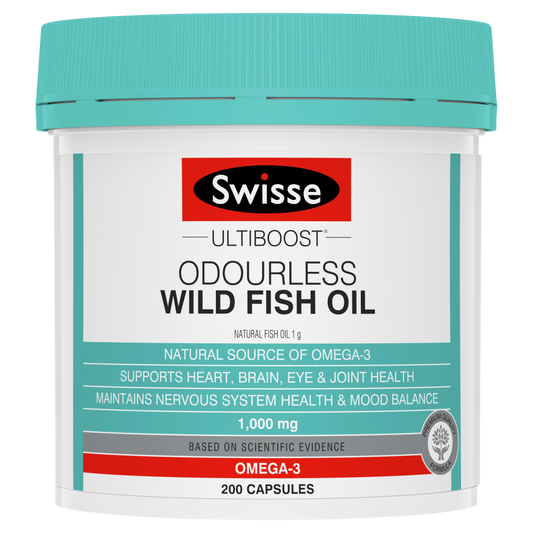 Swisse Ultiboost Odourless Wild Fish Oil 200 Capsules 1000mg Natural Omega-3