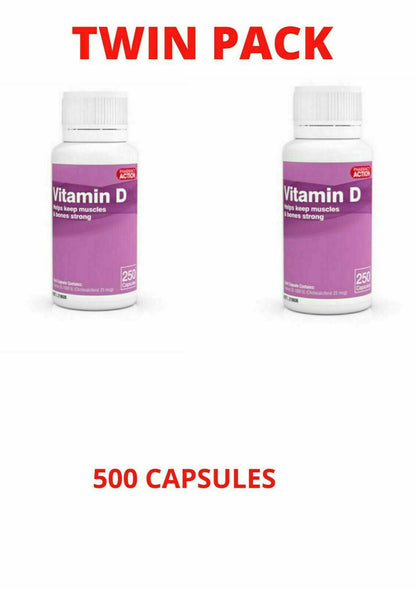 VITAMIN D D3 1000IU 500 CAPSULES (PHARMACY Action Twin Pack)-OSTELIN Generic
