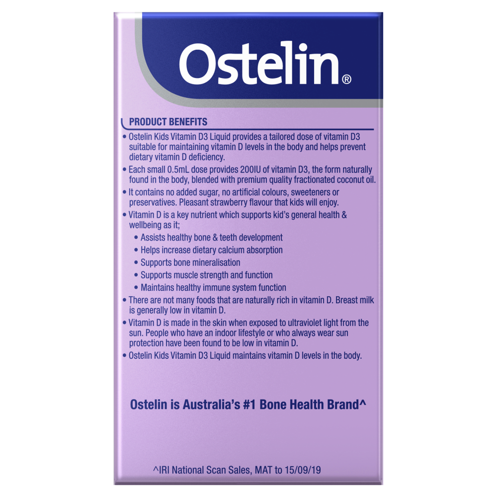 Ostelin Kids Vitamin D3 Liquid 20mL - Strawberry Flavour Children's Bone Health