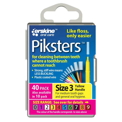 Piksters Interdental Brushes Reusable Dental Floss Brush 40Pk All Size Available