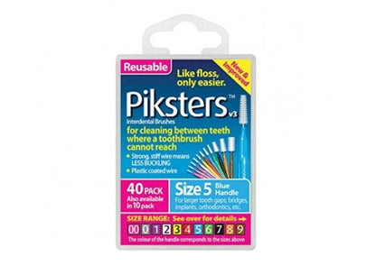 Piksters Interdental Brushes Reusable Dental Floss Brush 40Pk All Size Available