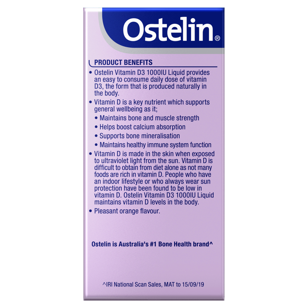 Ostelin Vitamin D3 1000IU 50mL Oral Liquid - Orange Flavour Muscle & Bone Health