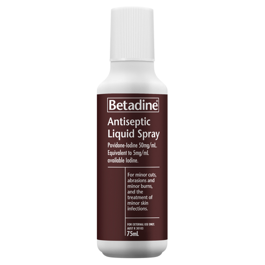 Betadine Antiseptic Liquid Spray 75mL Minor Cuts Abrasions and Minor Burns