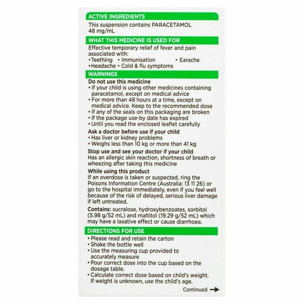 Panadol Children 5-12 Years 100mL Colourfree Suspension - Orange Flavour