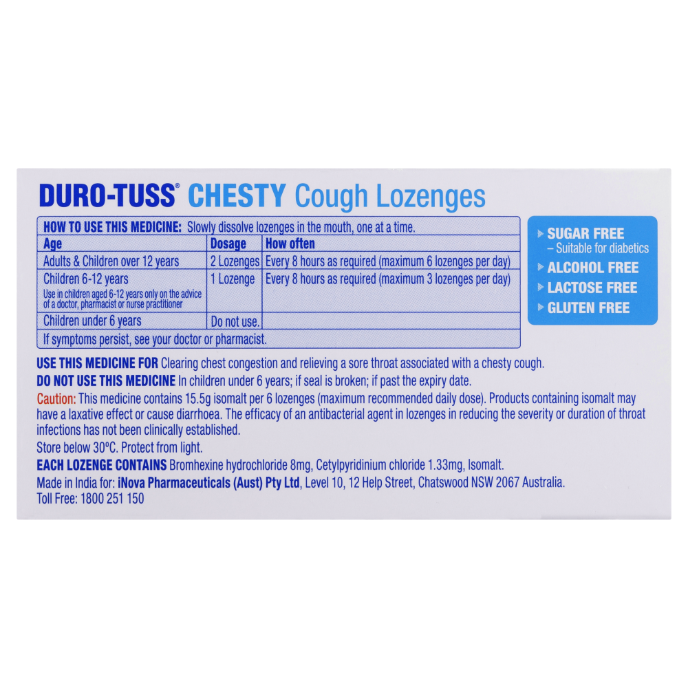 Duro-Tuss Chesty Cough 24 Lozenges - Berry Sore Throat Double Action Durotuss