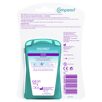 Compeed Discreet Cold Sore Healing Patches 15pk Heals Cold Sores Fast Invisible