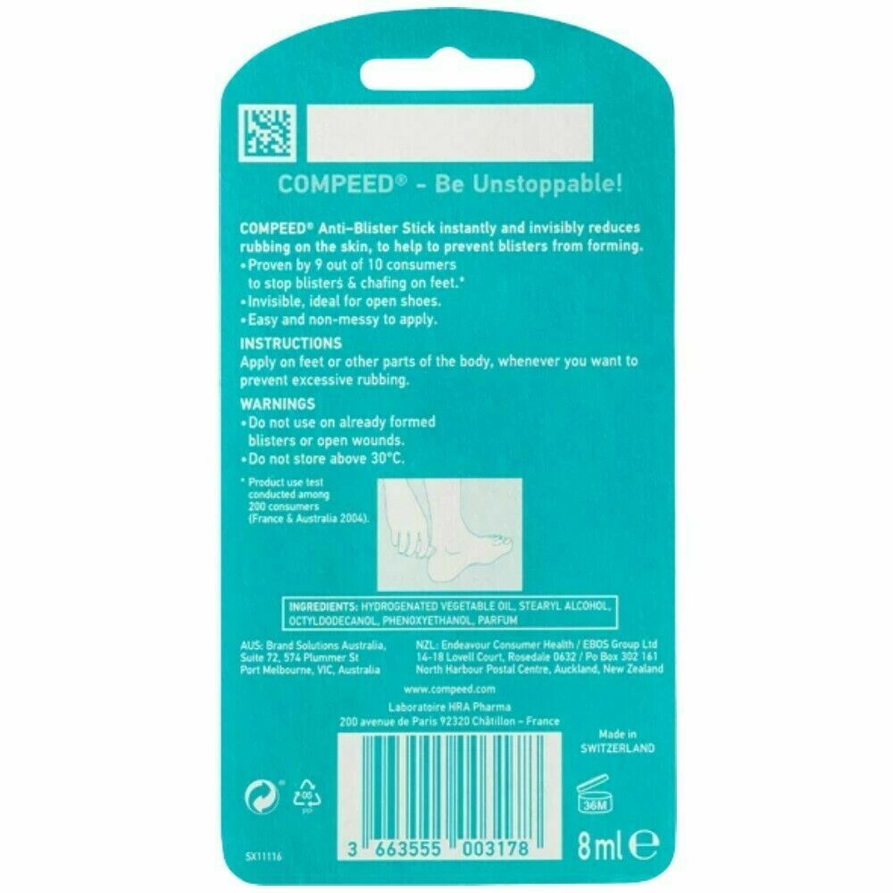 Compeed Anti-Blister Stick 8mL Invisibly Helps To Prevent Blisters & Chafing