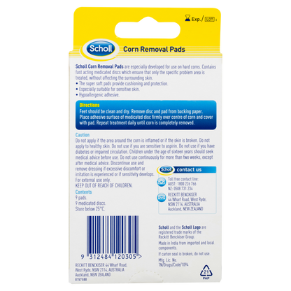 Scholl Corn Removal Pads 9 Pack Medicated Disc System Dressing Cushioning Relief