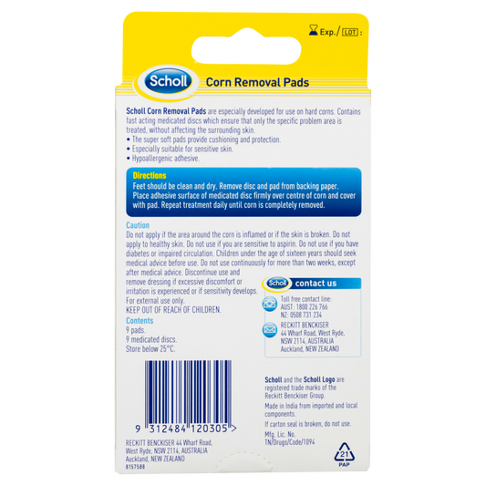 Scholl Corn Removal Pads 9 Pack Medicated Disc System Dressing Cushioning Relief