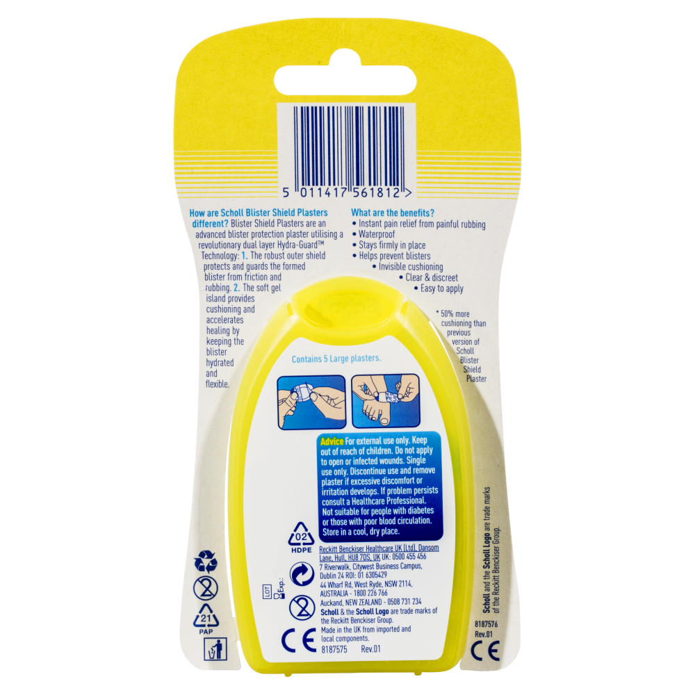 Scholl Blister Shield Plasters 5 Pack - Large Instant Pain Relief Waterpro