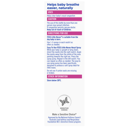 Fess Little Noses Saline Nasal Spray 15mL Relieve Blocked Noses 0-2 Years