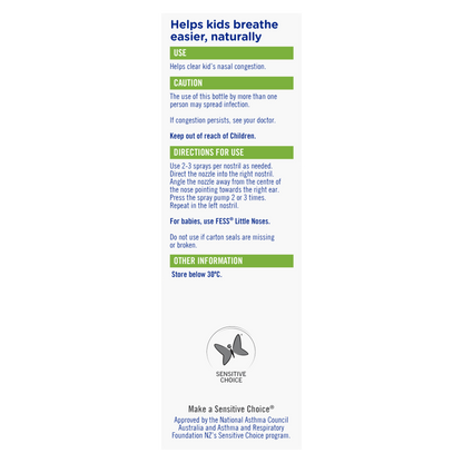 Fess Children's Saline Nasal Spray 2 Years+ 20mL Relieve Blocked Noses