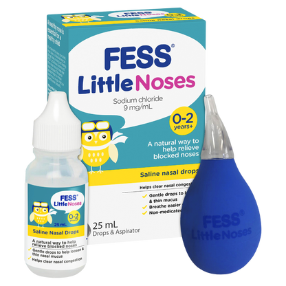 Fess Little Noses Saline Nasal Drops + Aspirator 25mL Relieve Blocked Noses