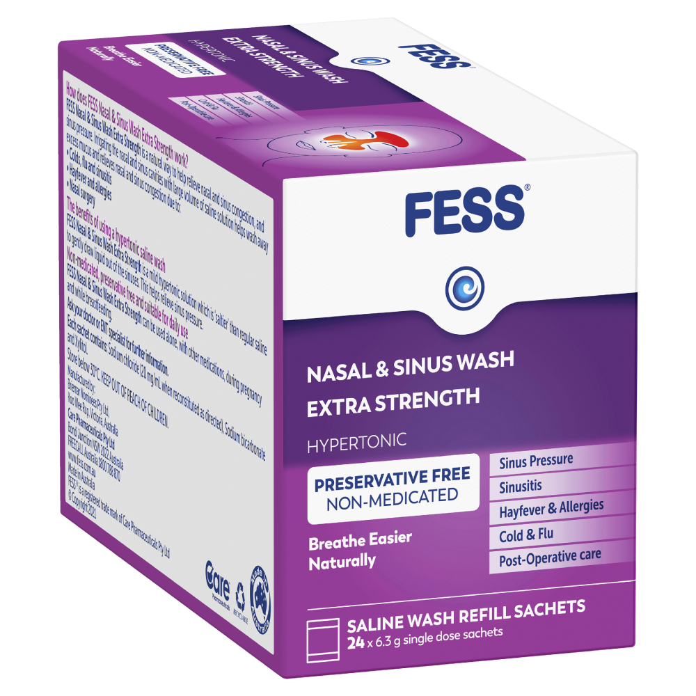 Fess Nasal & Sinus Wash Extra Strength 24 Sachets Hypertonic Cold Flu Sinusitis
