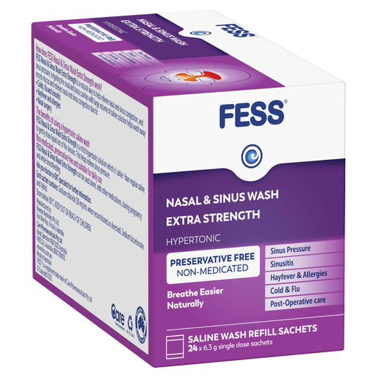 Fess Nasal & Sinus Wash Extra Strength 24 Sachets Hypertonic Cold Flu Sinusitis