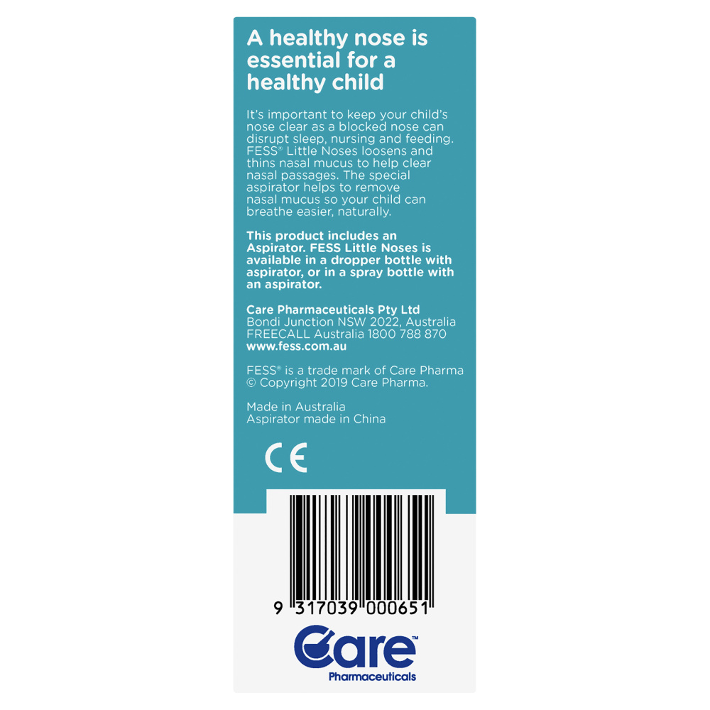 Fess Little Noses Saline Nasal Drops + Aspirator 25mL Relieve Blocked Noses