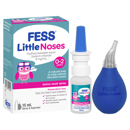 Fess Little Noses Saline Nasal Spray + Aspirator 15mL Relieve Blocked Noses